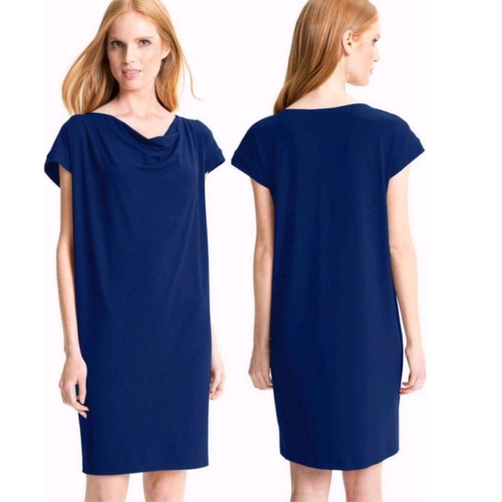 Eileen Fisher Cowel Neck Sleeeveless Dress Blue - Midi